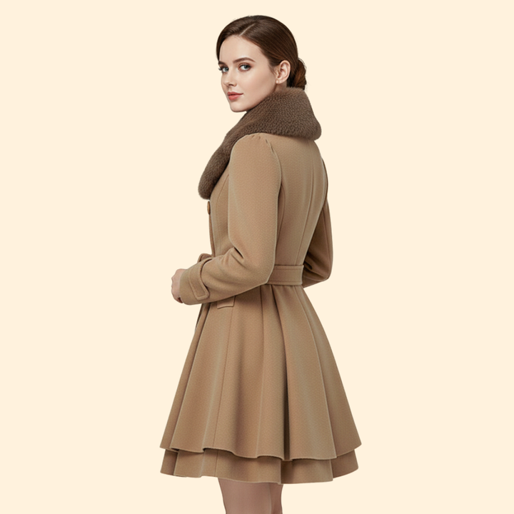 Women’s Belted Coat Faux Fur Collar