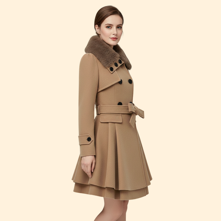 Women’s Belted Coat Faux Fur Collar