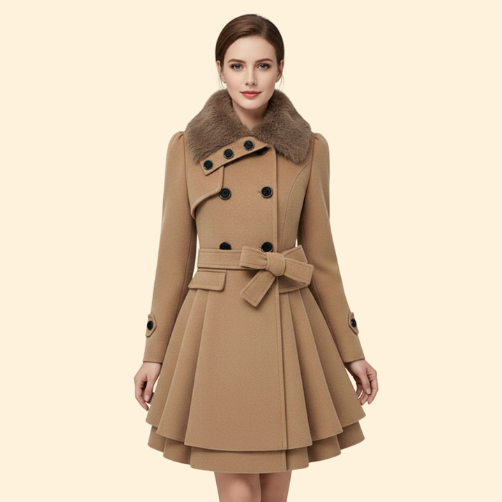 Women’s Belted Coat Faux Fur Collar