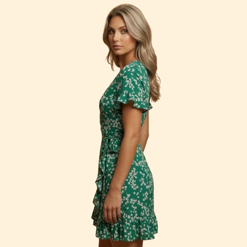 Women’s Wrap Mini Dress with Floral Print
