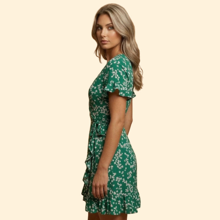 Women’s Wrap Mini Dress with Floral Print