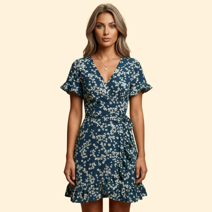 Women’s Wrap Mini Dress with Floral Print
