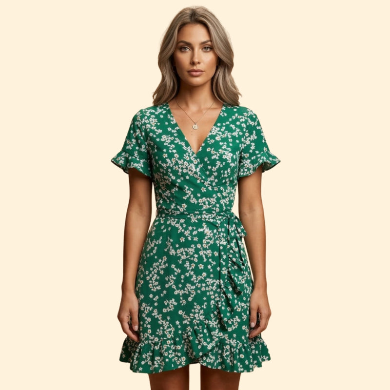 Women’s Wrap Mini Dress with Floral Print