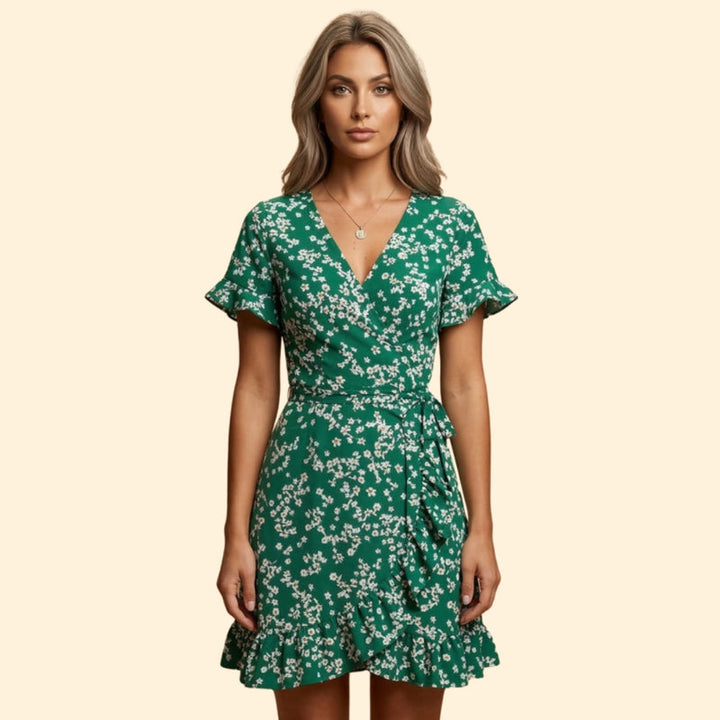 Women’s Wrap Mini Dress with Floral Print