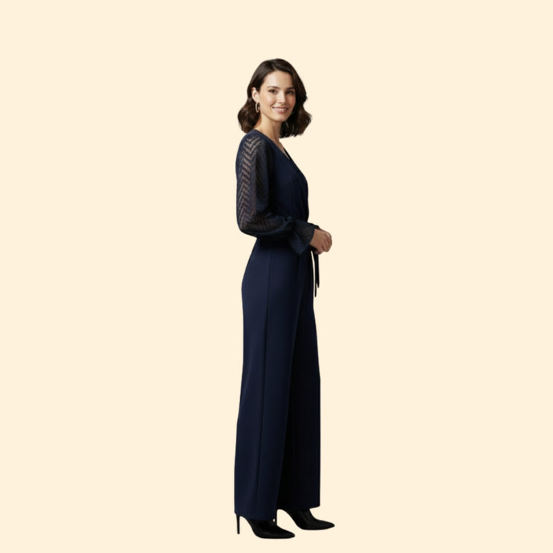 Women’s Jumpsuit with Transparent Sleeves and Tie Waist