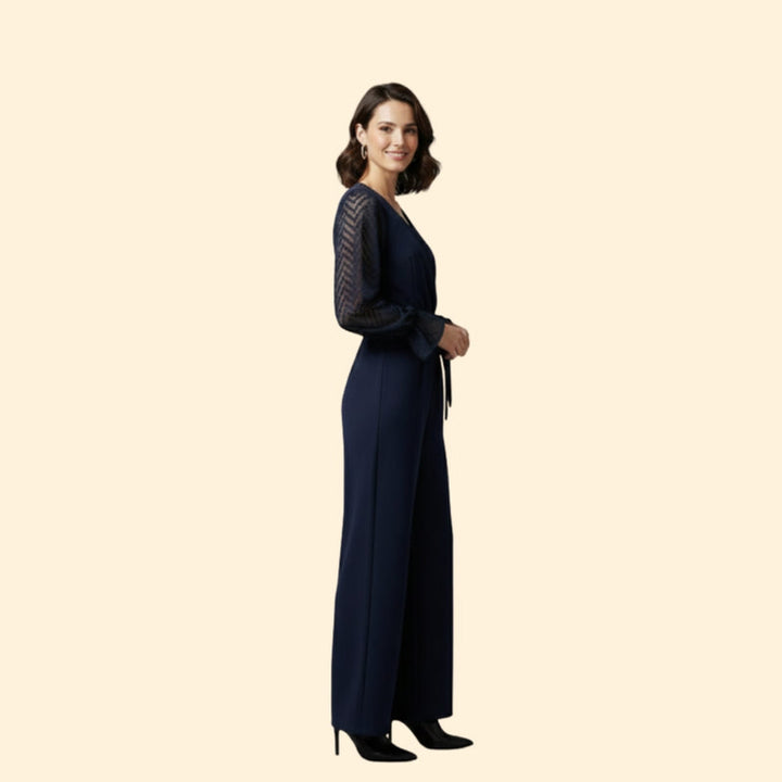 Women’s Jumpsuit with Transparent Sleeves and Tie Waist