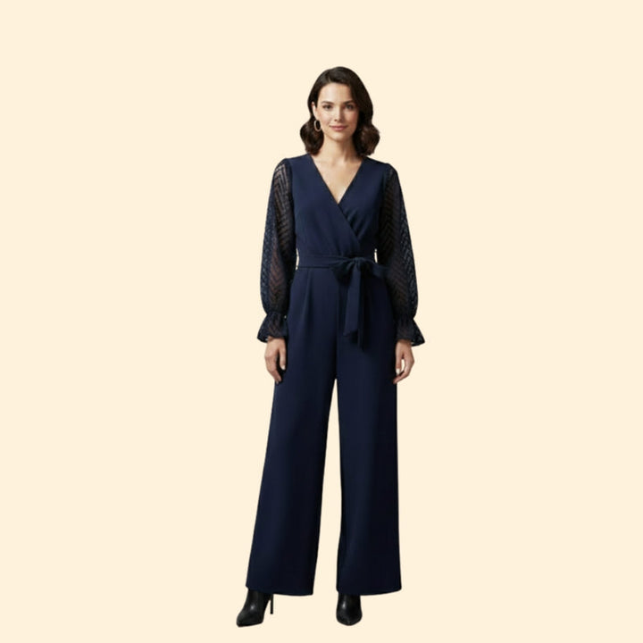 Women’s Jumpsuit with Transparent Sleeves and Tie Waist