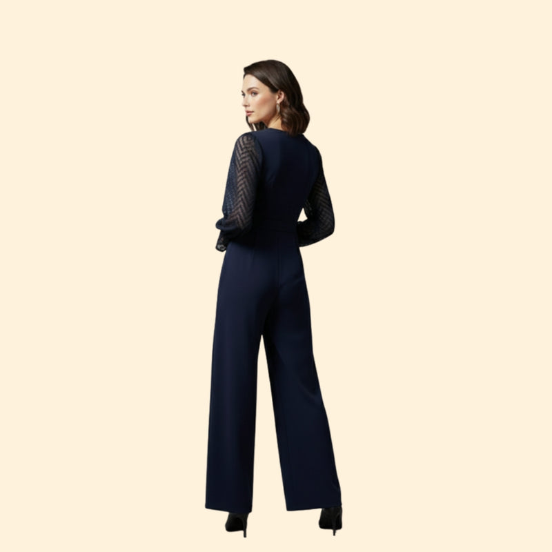 Women’s Jumpsuit with Transparent Sleeves and Tie Waist