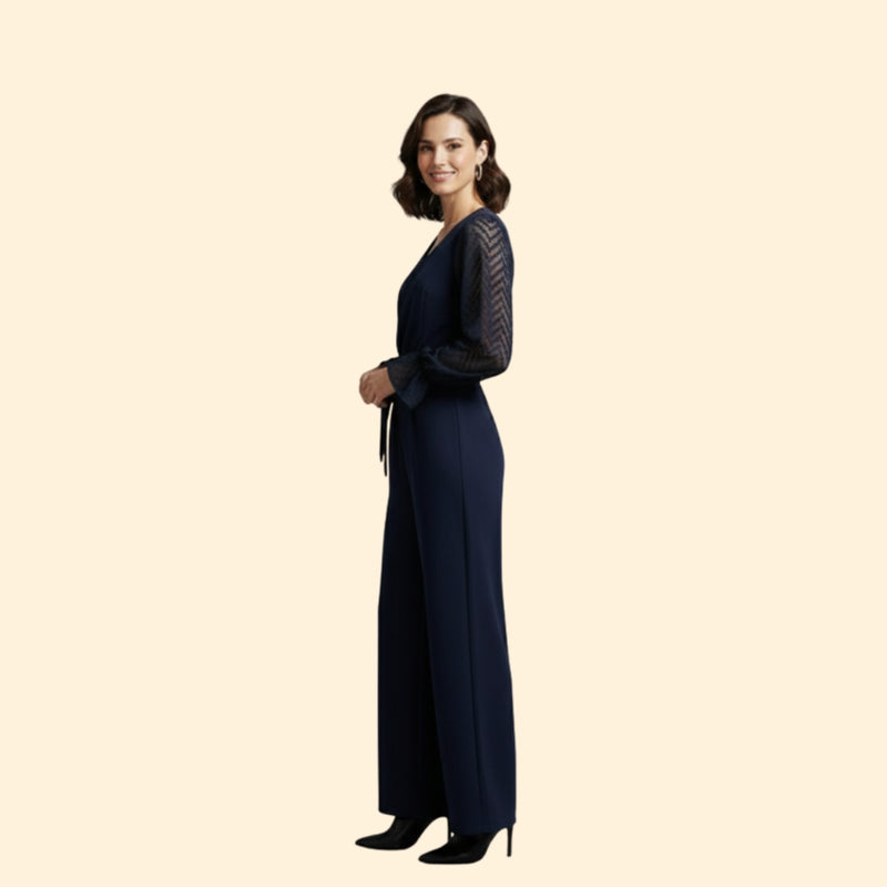 Women’s Jumpsuit with Transparent Sleeves and Tie Waist