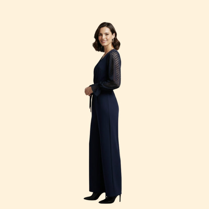 Women’s Jumpsuit with Transparent Sleeves and Tie Waist