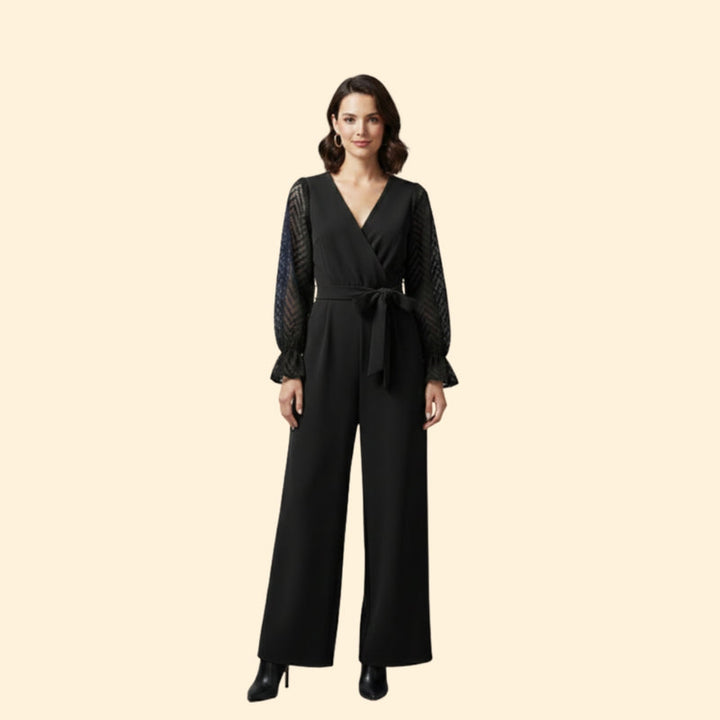 Women’s Jumpsuit with Transparent Sleeves and Tie Waist
