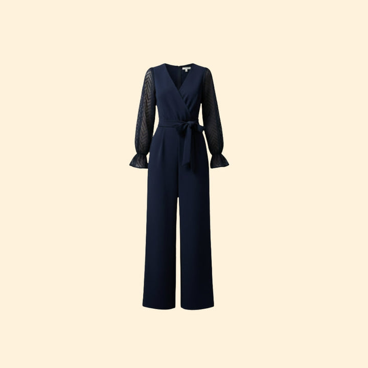 Women’s Jumpsuit with Transparent Sleeves and Tie Waist