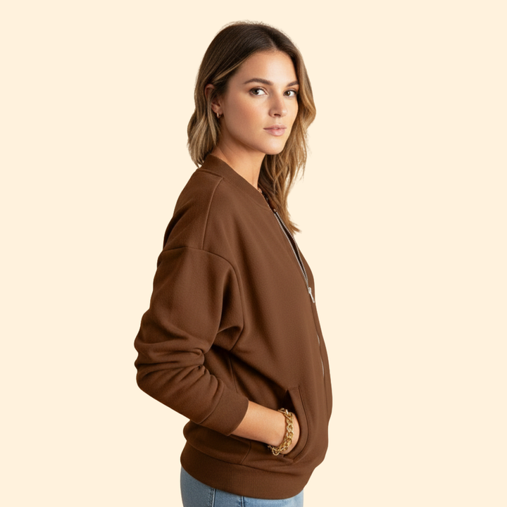 Women’s Zip-Up Bomber Jacket with Long Sleeves