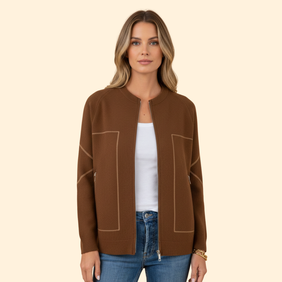 Women’s Zip-Up Bomber Jacket with Contrast Stitching