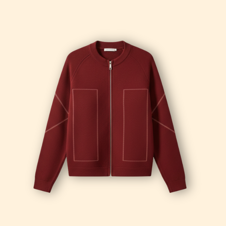 Women’s Zip-Up Bomber Jacket with Contrast Stitching