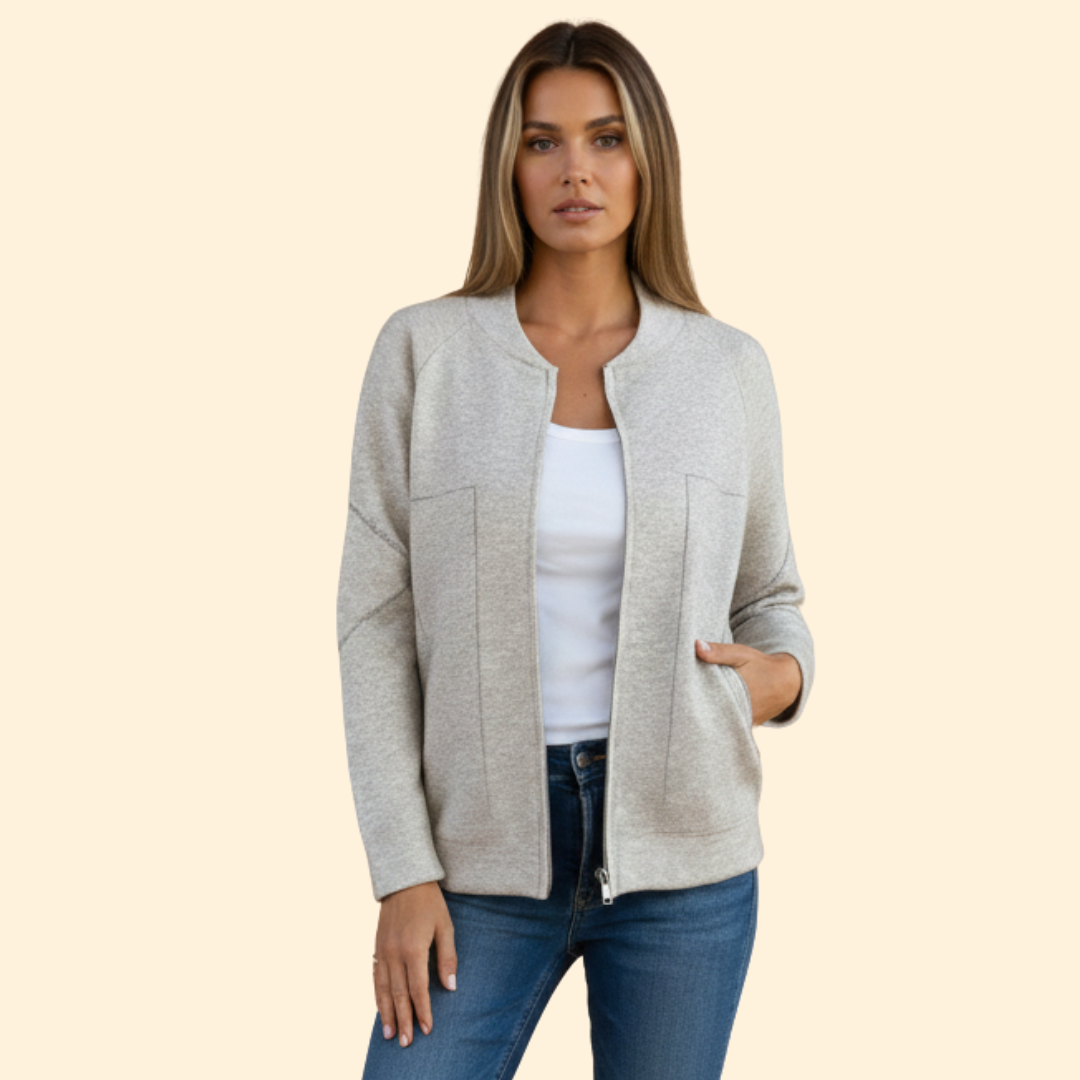 Women’s Zip-Up Bomber Jacket with Contrast Stitching