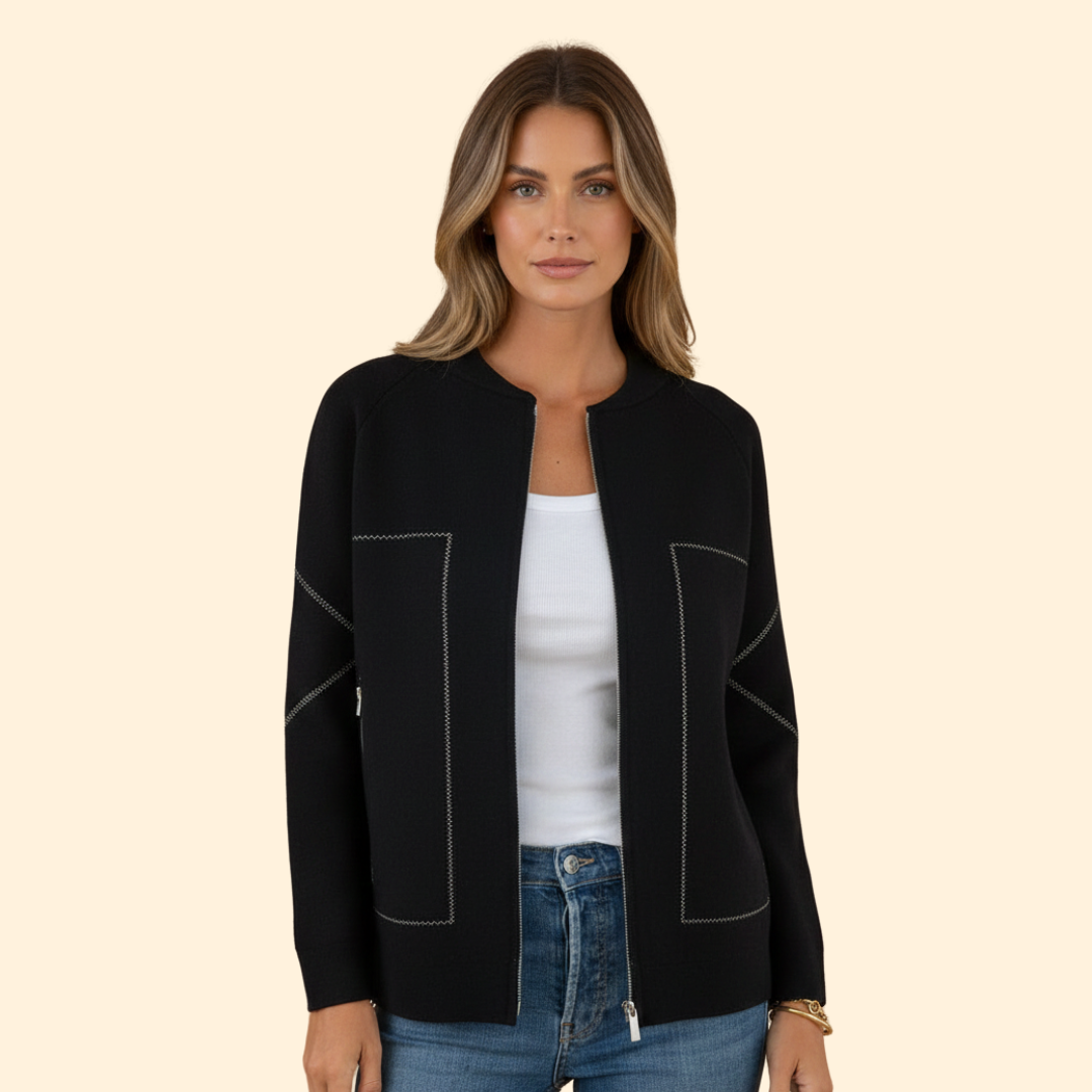 Women’s Zip-Up Bomber Jacket with Contrast Stitching