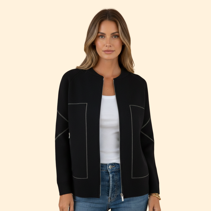 Women’s Zip-Up Bomber Jacket with Contrast Stitching