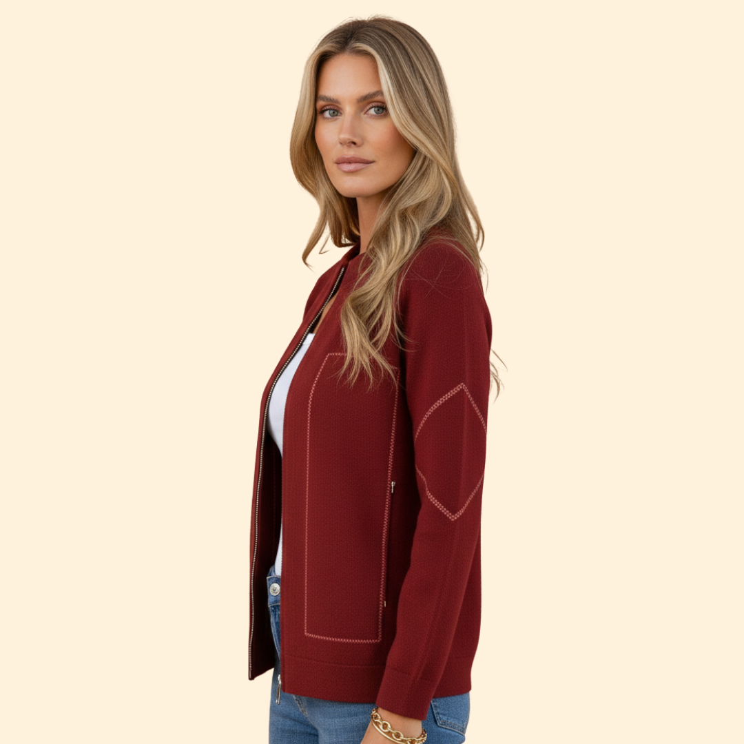 Women’s Zip-Up Bomber Jacket with Contrast Stitching