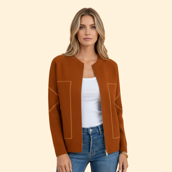 Women’s Zip-Up Bomber Jacket with Contrast Stitching