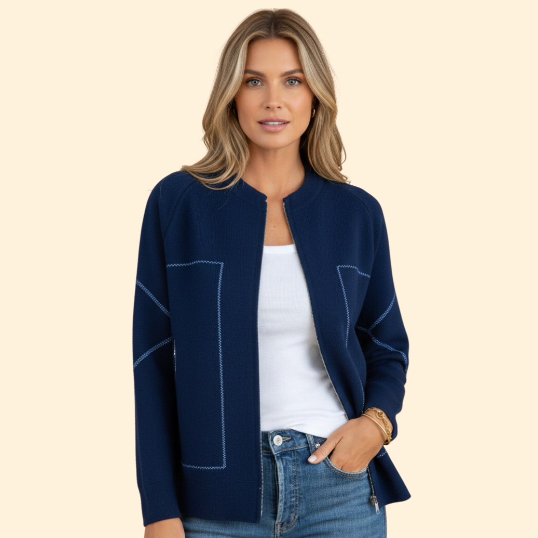 Women’s Zip-Up Bomber Jacket with Contrast Stitching