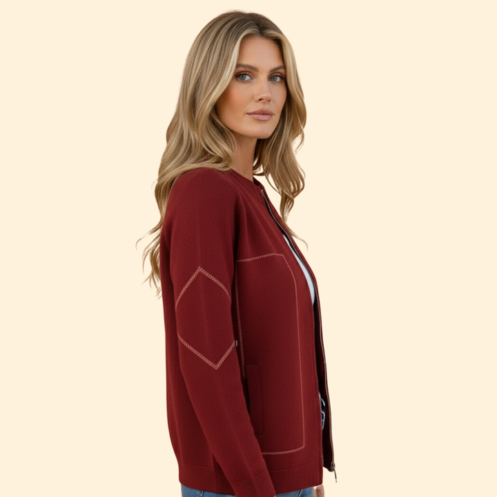 Women’s Zip-Up Bomber Jacket with Contrast Stitching
