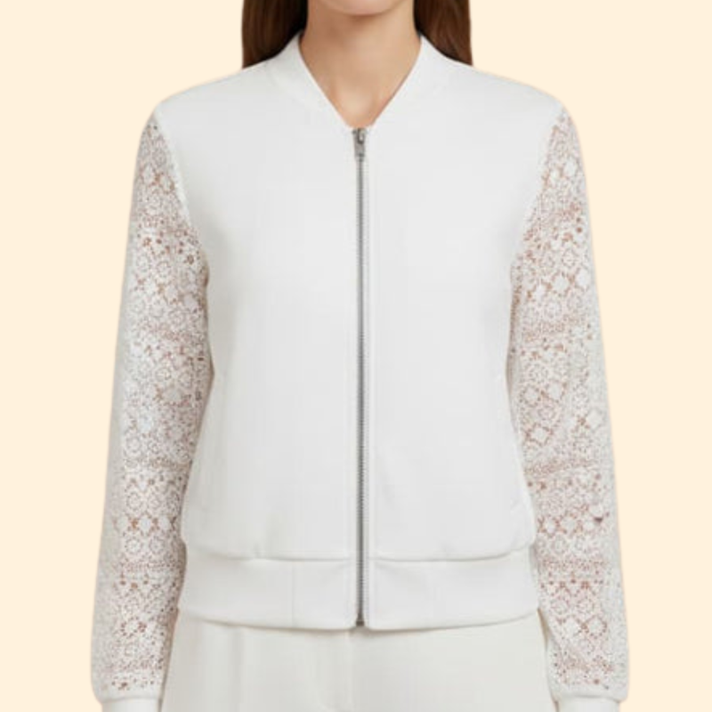 Women's Bomber Jacket with Lace Sleeves