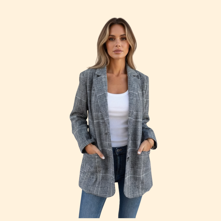 Women’s Blazer with Checkered Pattern Design