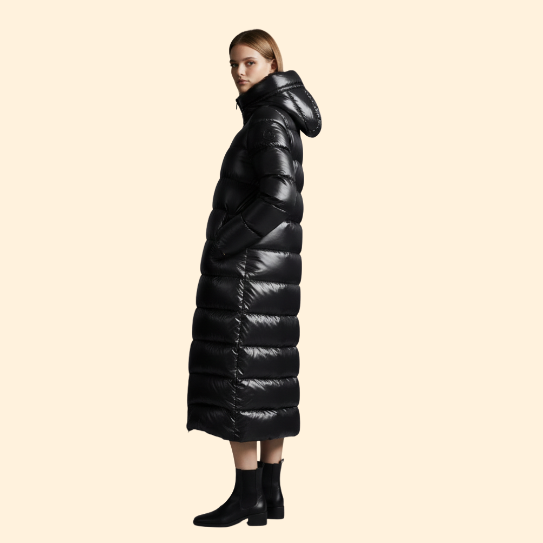 Women’s Long Puffer Jacket with Hooded Design