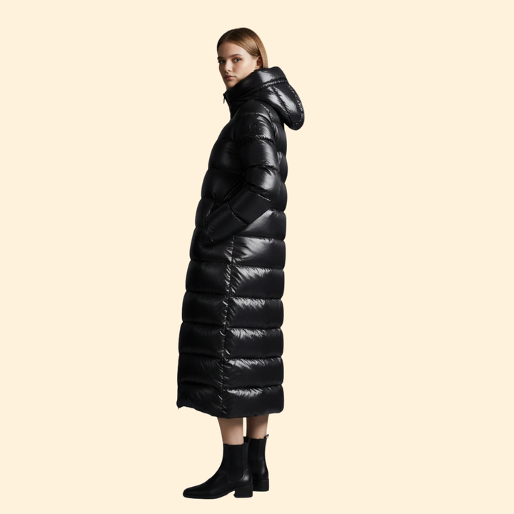 Women’s Long Puffer Jacket with Hooded Design
