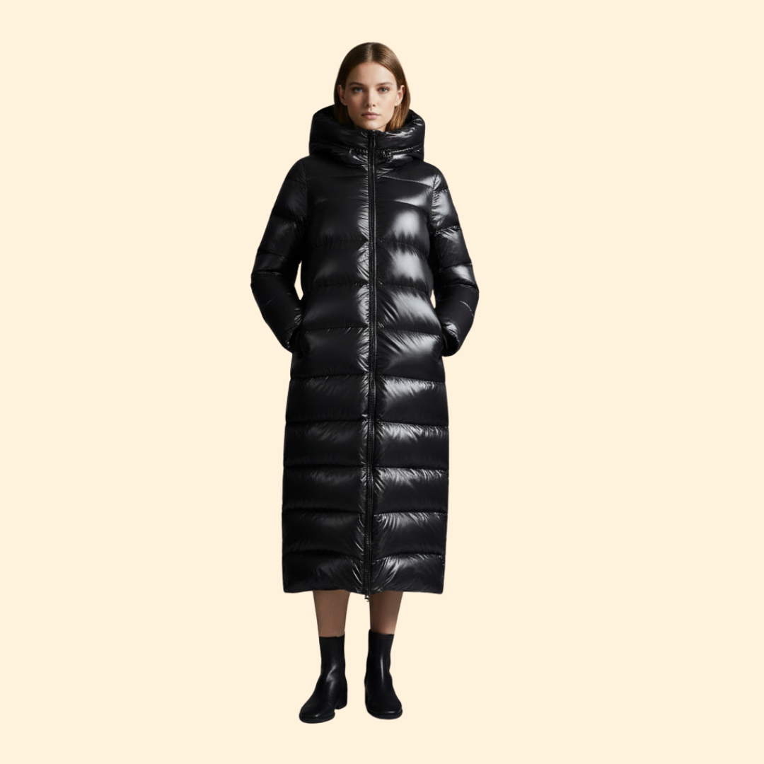 Women’s Long Puffer Jacket with Hooded Design