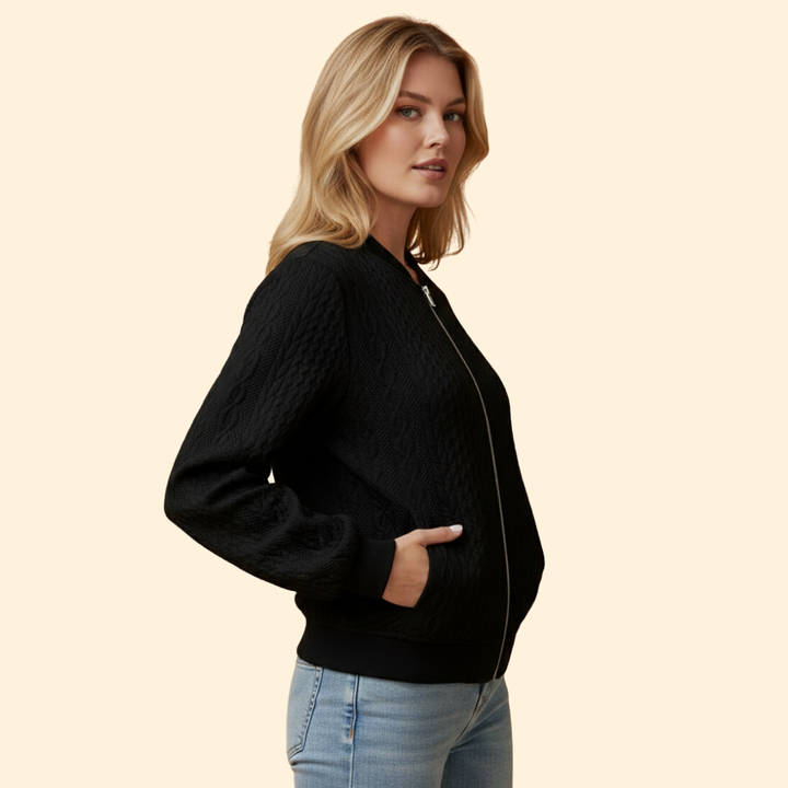 Women’s Bomber Jacket with Textured Knit Design