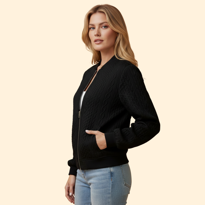 Women’s Bomber Jacket with Textured Knit Design