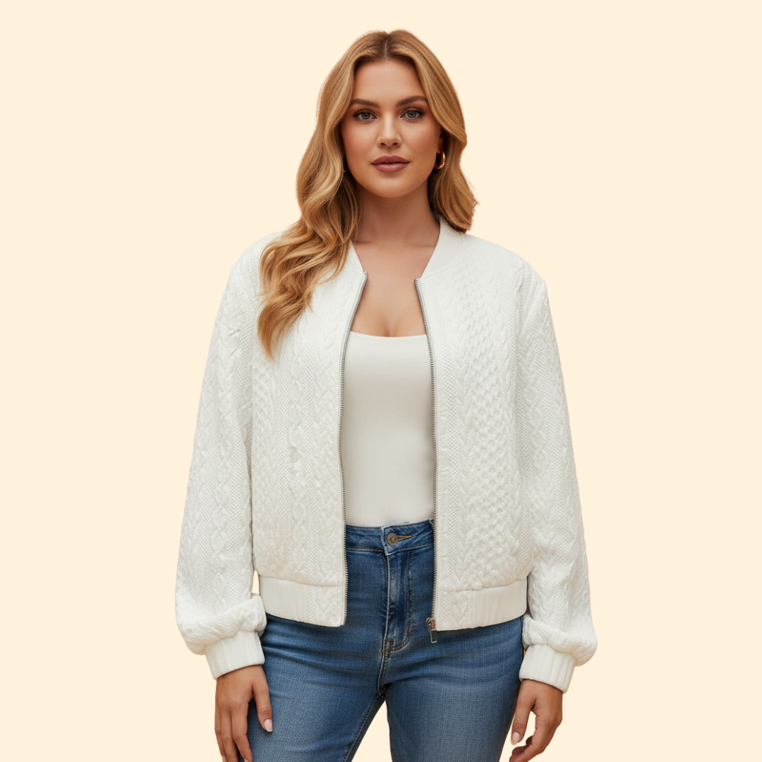 Women’s Bomber Jacket with Textured Knit Design