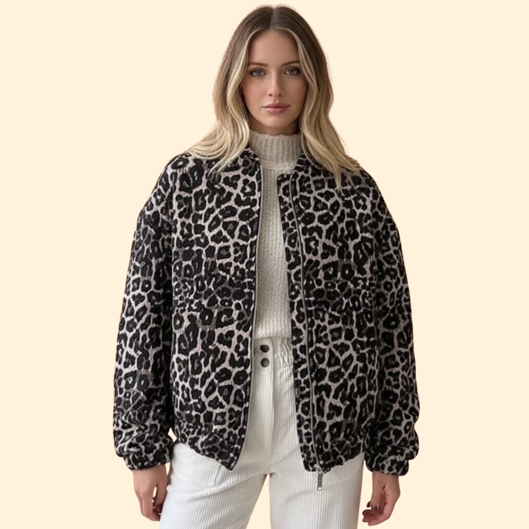 Women’s Bomber Jacket with Leopard Print
