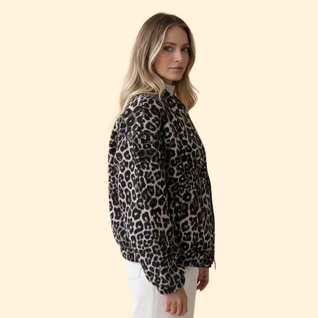 Women’s Bomber Jacket with Leopard Print