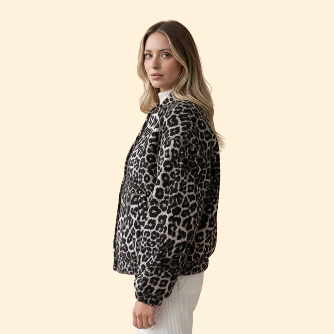 Women’s Bomber Jacket with Leopard Print