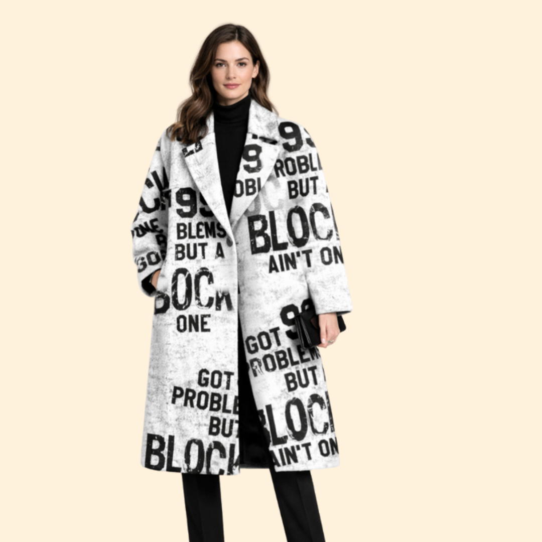 Women’s Long Coat with Notched Collar Design