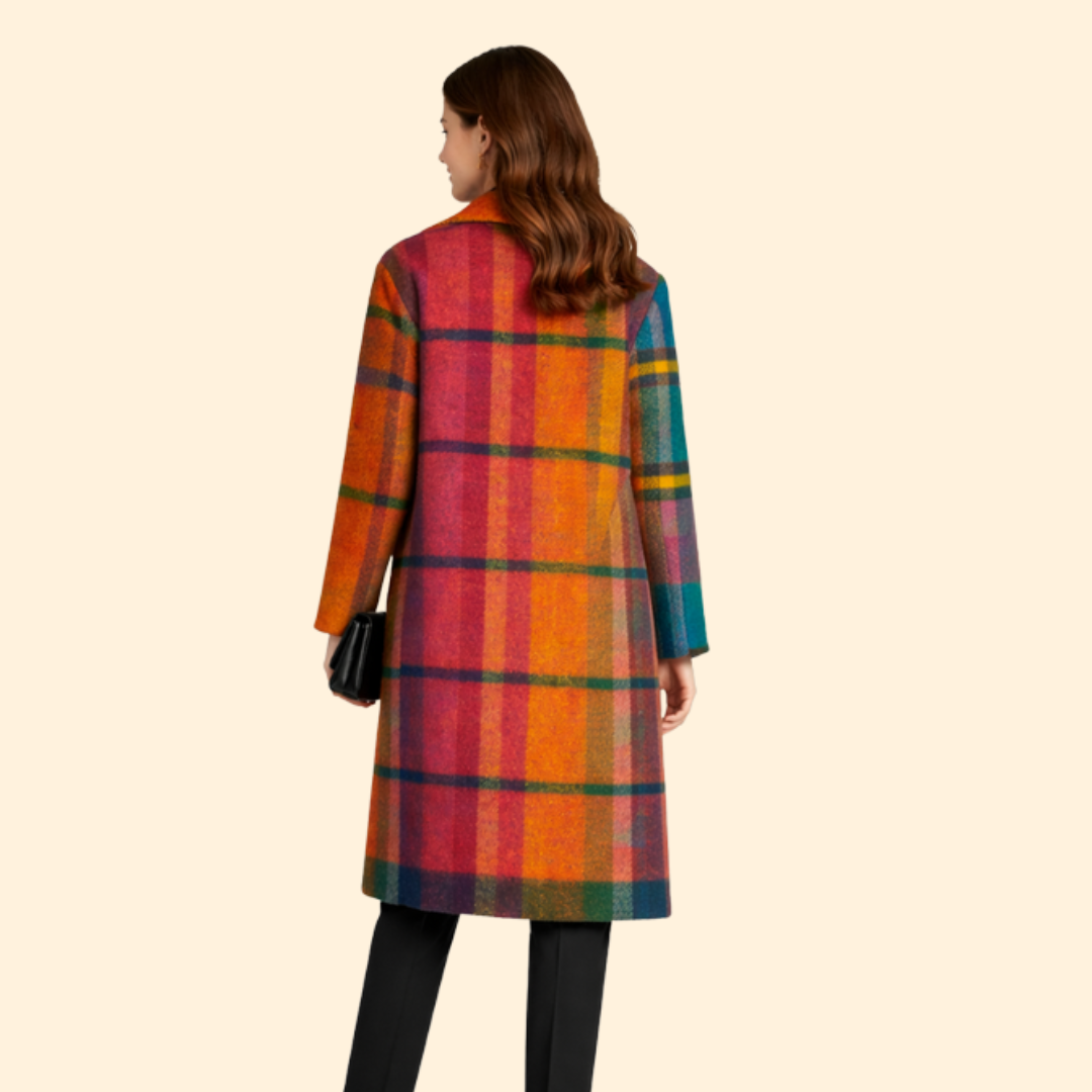 Women’s Long Coat with Notched Collar Design