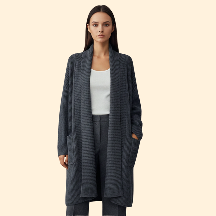 Women’s Long Knit Jacket with Shawl Collar