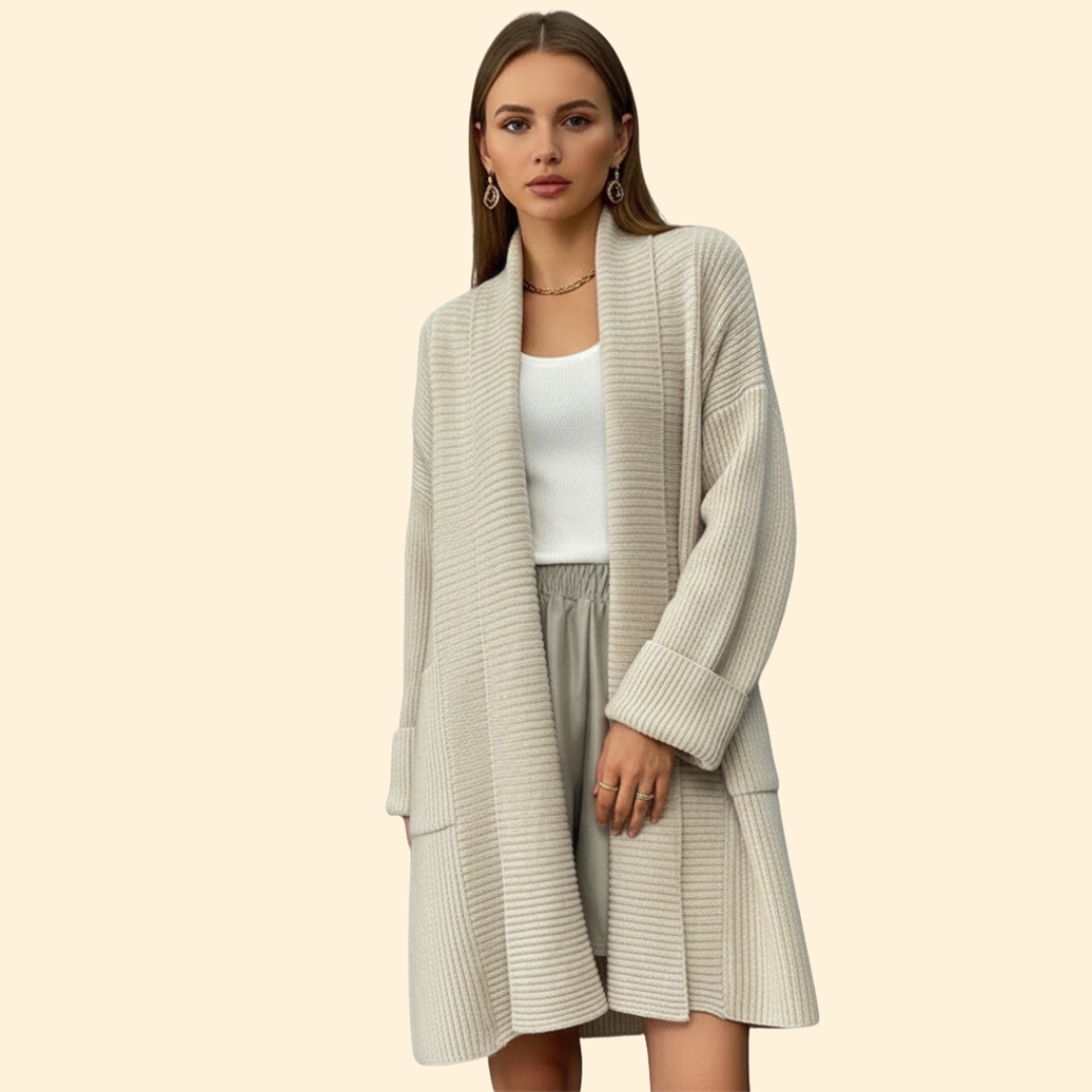 Women’s Long Knit Jacket with Shawl Collar