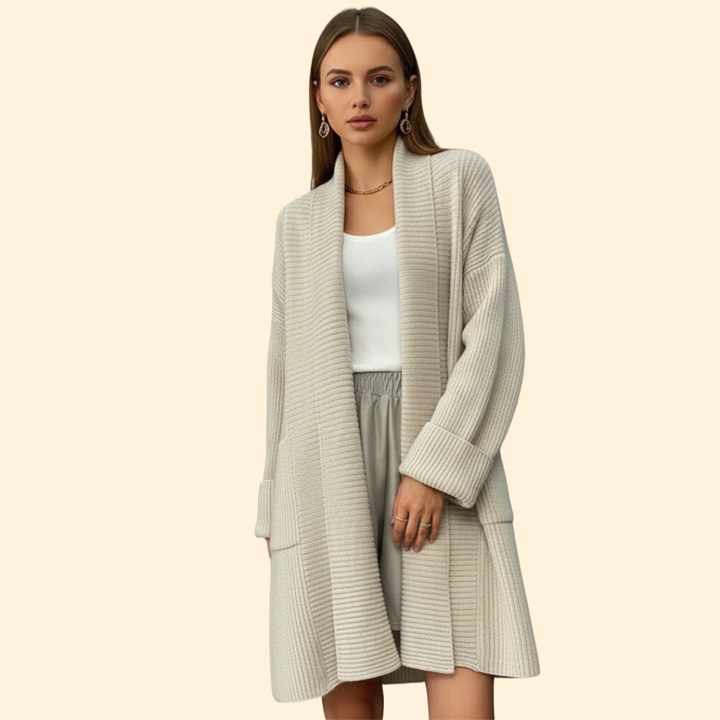 Women’s Long Knit Jacket with Shawl Collar