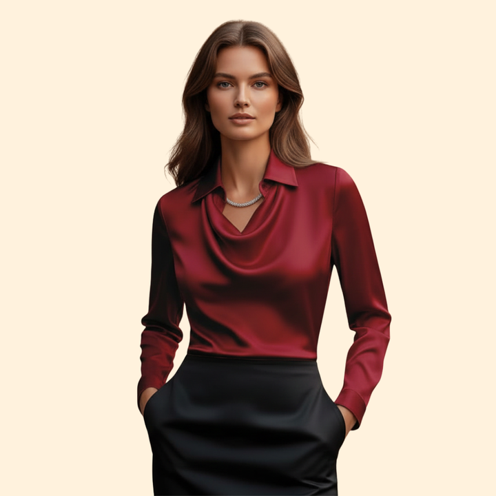 Women’s Long Sleeve Blouse with Draped Neckline