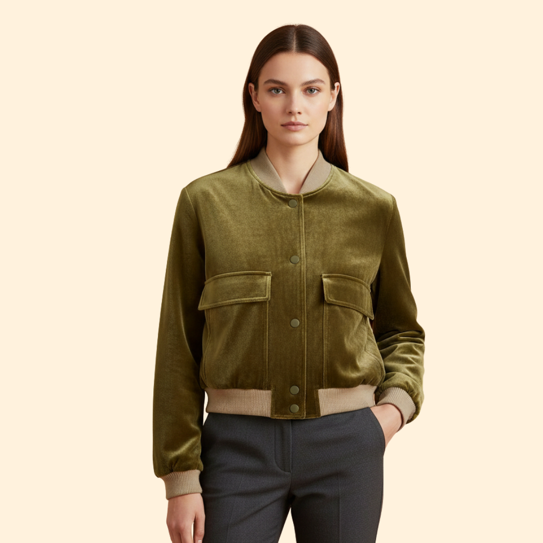 Women’s Bomber Jacket with Front Flap Pockets