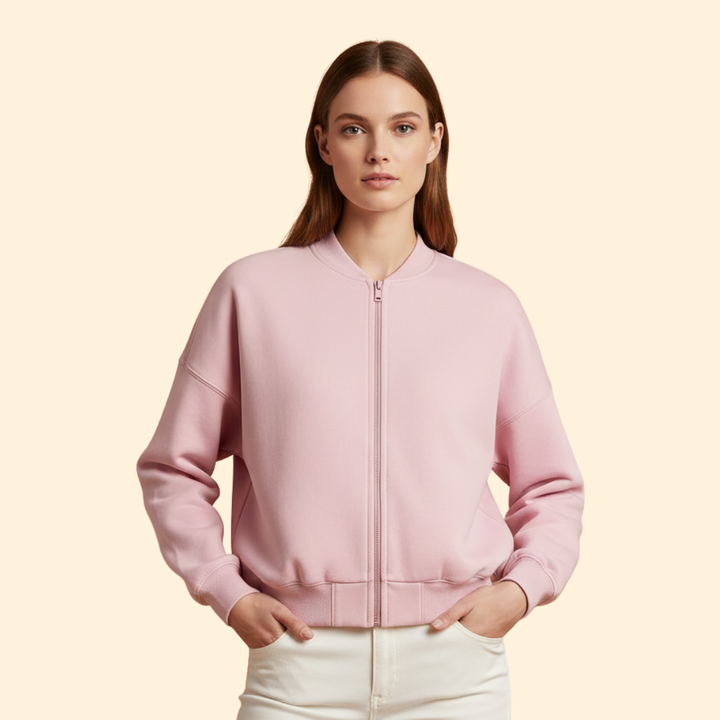 Women’s Bomber Jacket with Front Zipper