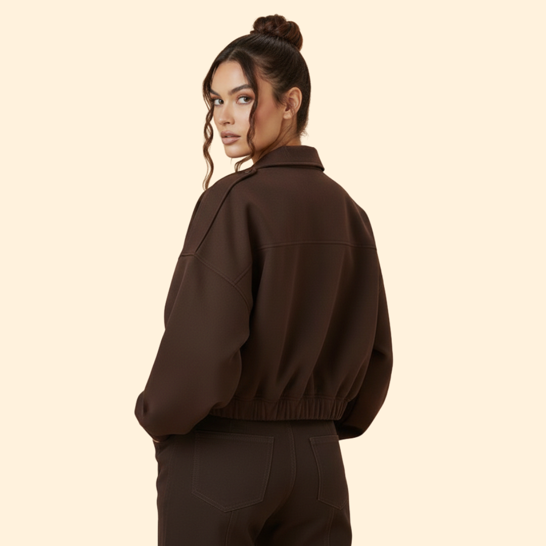 Women’s Suede Bomber Jacket with Long Sleeves
