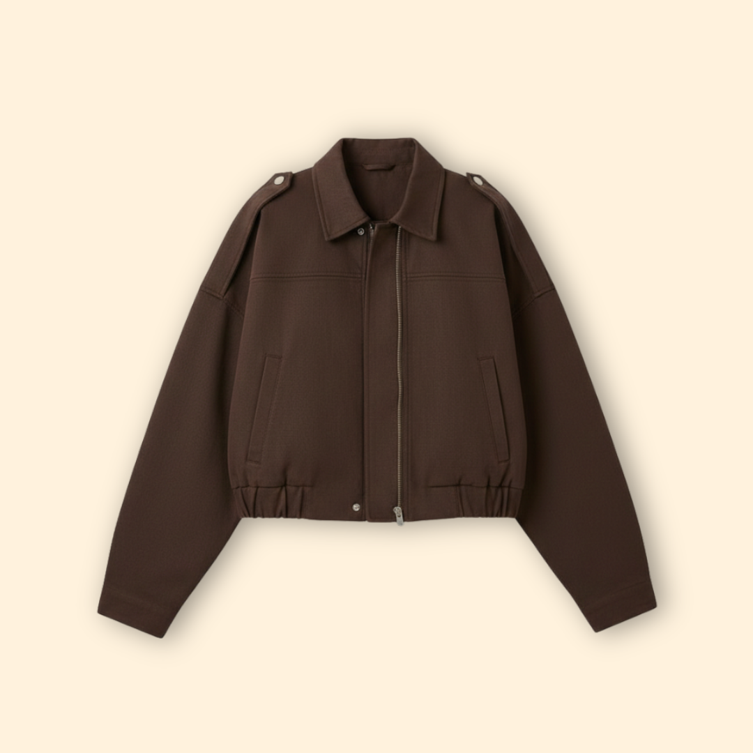 Women’s Suede Bomber Jacket with Long Sleeves