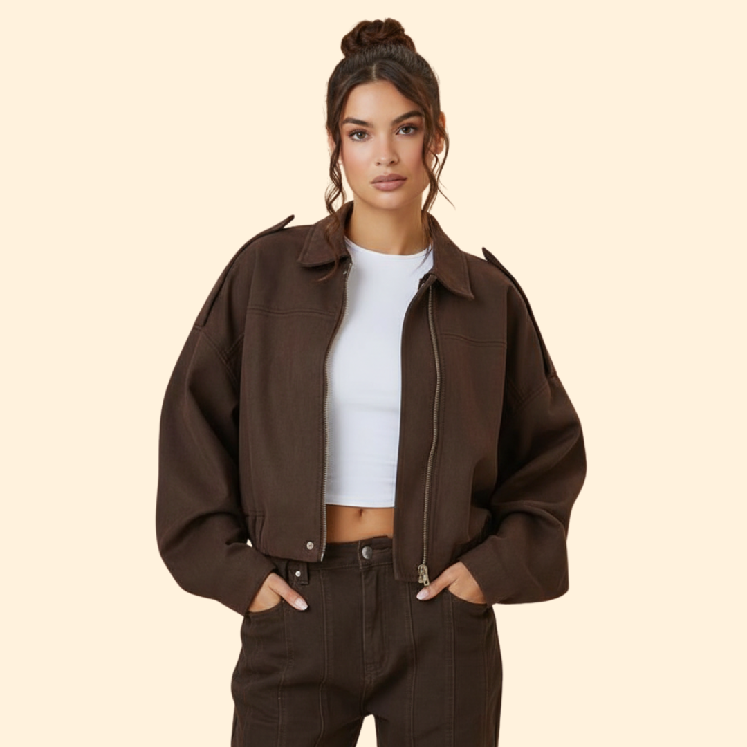Women’s Suede Bomber Jacket with Long Sleeves