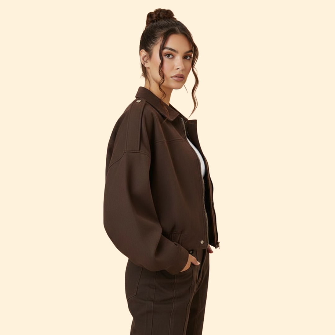 Women’s Suede Bomber Jacket with Long Sleeves