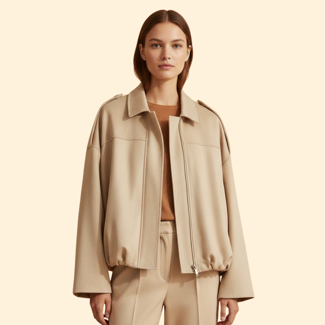 Women’s Suede Bomber Jacket with Long Sleeves